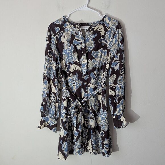 Reiss Abbie Floral Printed Mini Dress in Blue Women's Size 2 - Picture 3 of 12